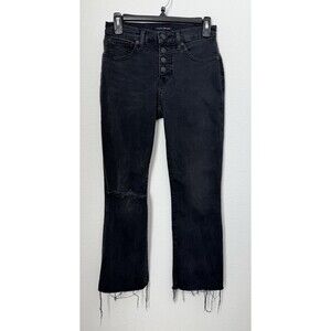 Lucky Brand Women's Black Ava Mid Rise Crop Mini Boot Jeans Raw Button Fly 4/27